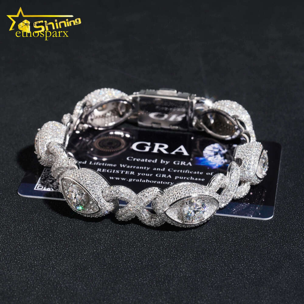 Special Iced Out Moissanite Dia Sterling Sier 13MM Big Eye Hip Hop Jewelry Chain Cuban Link Bracelet