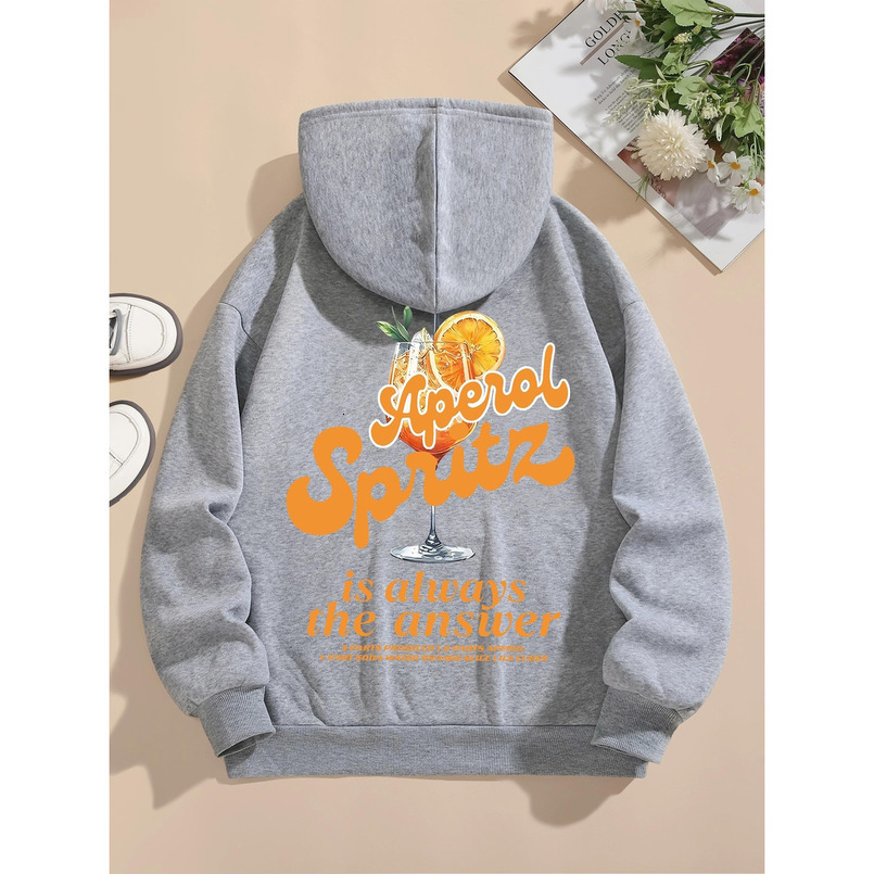 Women's White Hoodie with Aperol Spritz Graphic - Casual Drink - Inspired Sweatshirt