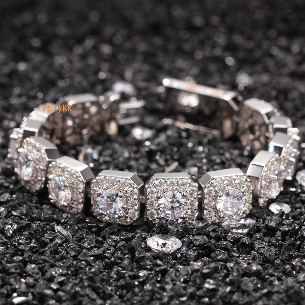 High-End Jewelry 12.5mm Iced Out Geometric Sugar Cube Bracelet VVS Moissanite Hip Hop Bling Accessory Pass the diamond tester