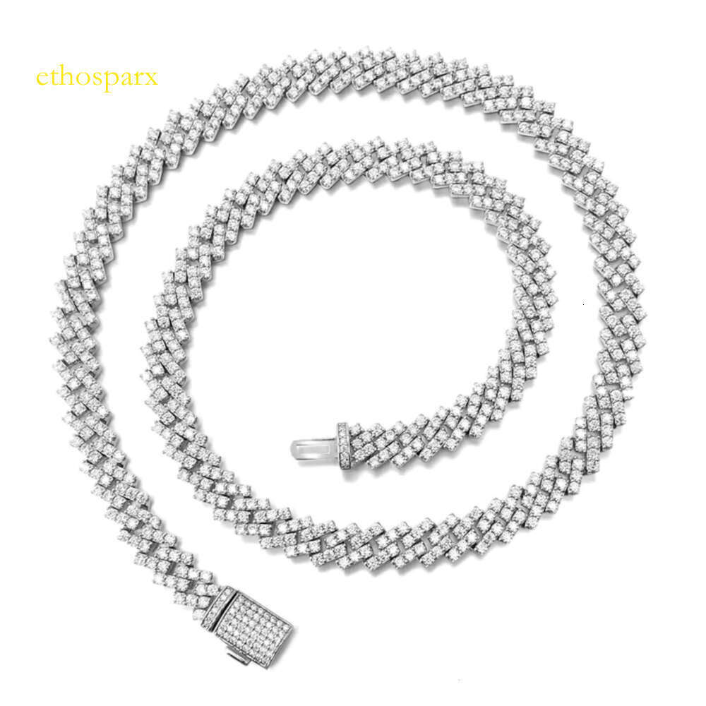 Fashion Jewelry Pure Sier Chain 10mm Iced Full 1 Row VvsMossinate Cuban Necklace