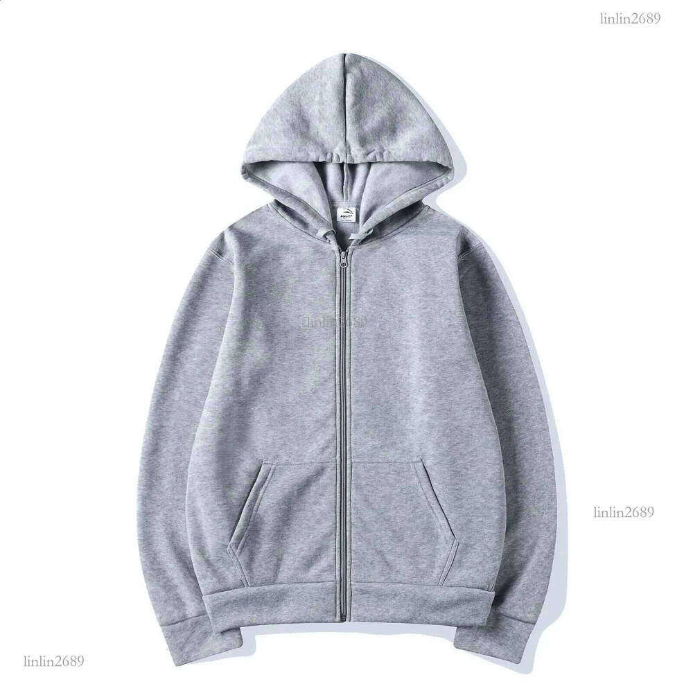 Cross border European and American unisex zipper sweater cardigan wool hoodie solid color blank sportswear 240829