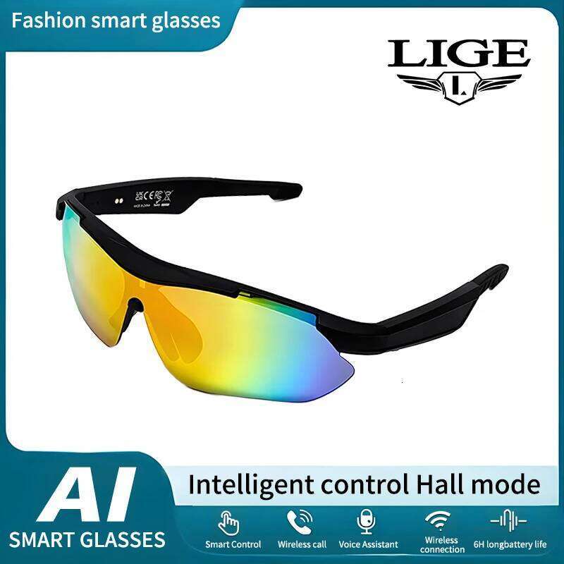LIGE New Cycling Bluetooth Smart Glasses Audio AI Voice Assistant UV400 Protection Life Waterproof Sunglasses for Biking Running meta glasses