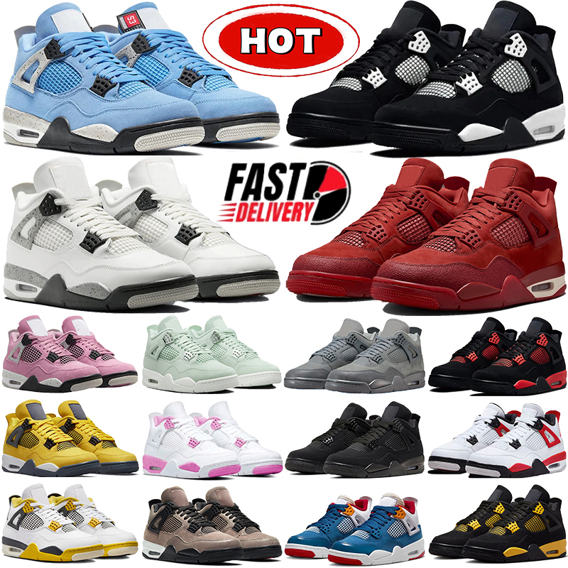 Local Warehouse Mens 4 basketball shoes white cement navy thunder 4s sneakers forget me not Military black cat university blue seafoam men womens sports trainers