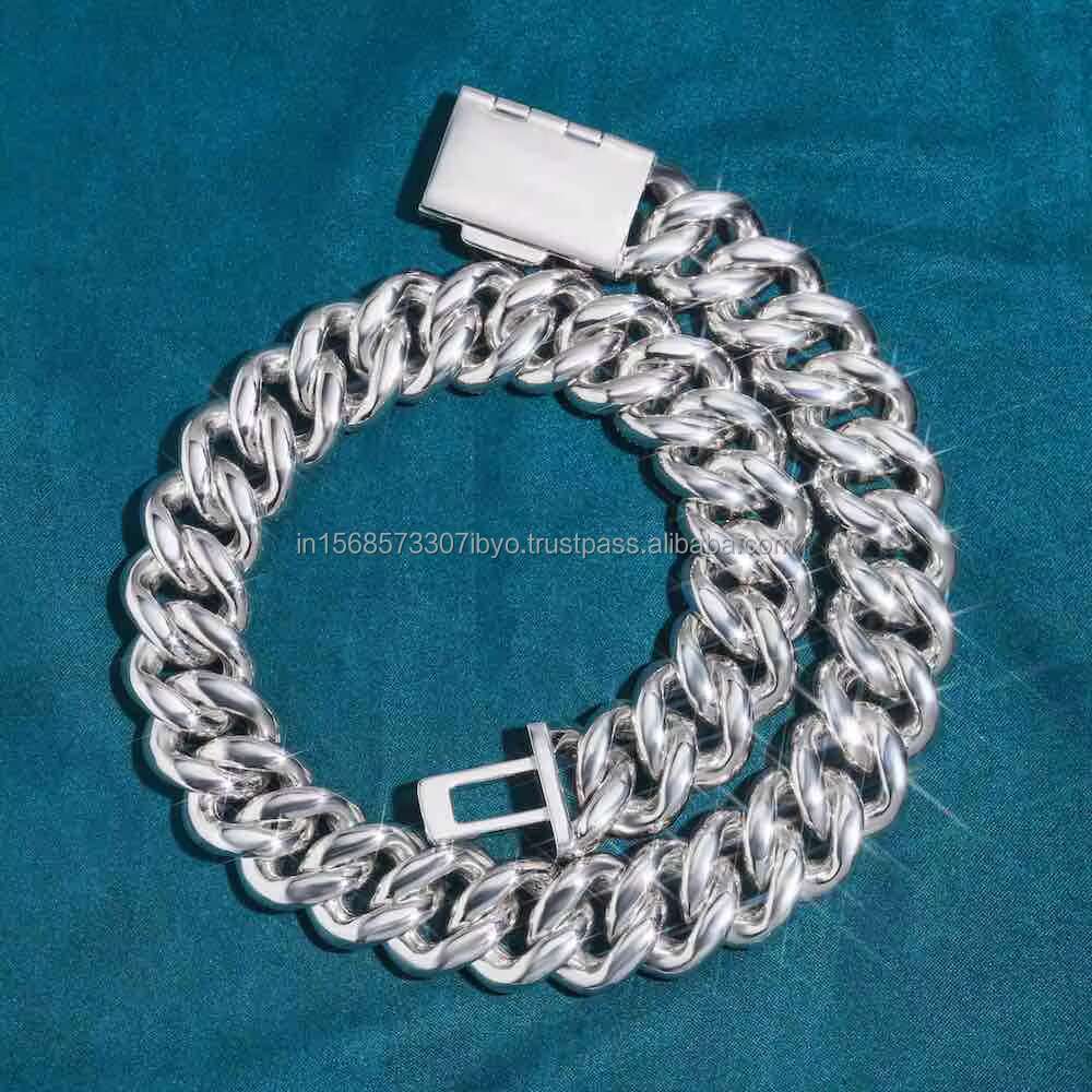 Exclusive Round Shaped Hip Hop Cuban Chain in Sterling Silver with Moissanite Diamonds Iced Out Chunky Jewelry Miami Cuban