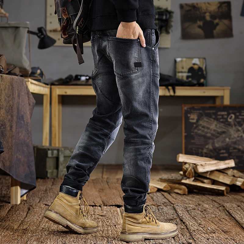 JXNS5 High-grade new American vintage washed jeans for men with old heavyweight design sense splicing Slim small leg trousers W250701 W250701
