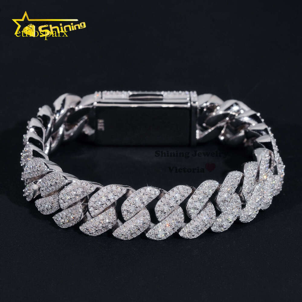 Iced Out Mens Jewelry Hip Hop Sparkle Sterling Sier 15MM VVS Moissanite Dia Three Rows Cuban Link Bracelet