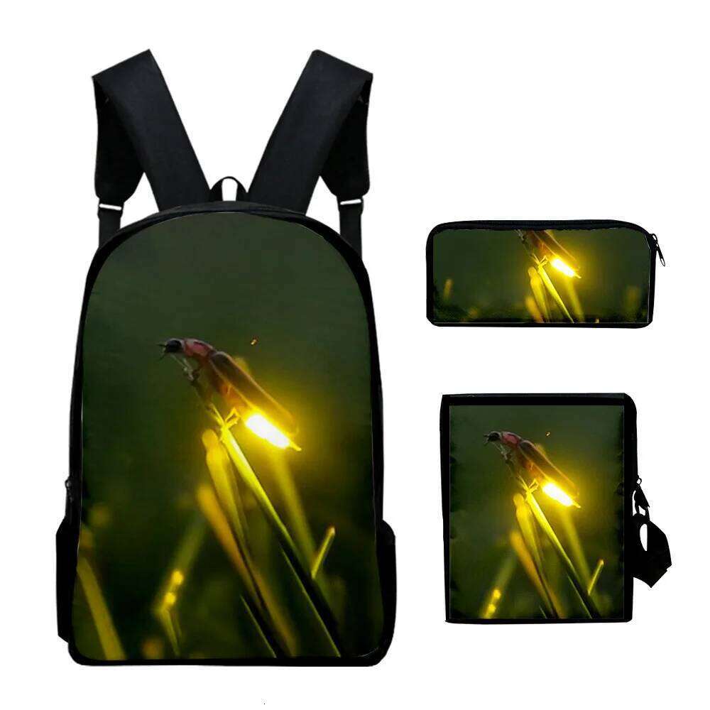 Novelty Cool Fireflies 3D Print 3pcs/Set pupil School Bags Laptop Daypack Backpack Inclined shoulder bag Pencil Case
