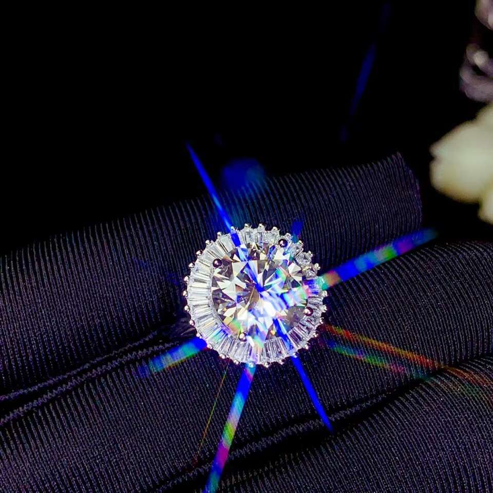 Silver 925 Original 5 Ct Round Brilliant Cut Diamond Test Past D Color Moissanite Wedding Ring for Women Gift Fine Jewelry