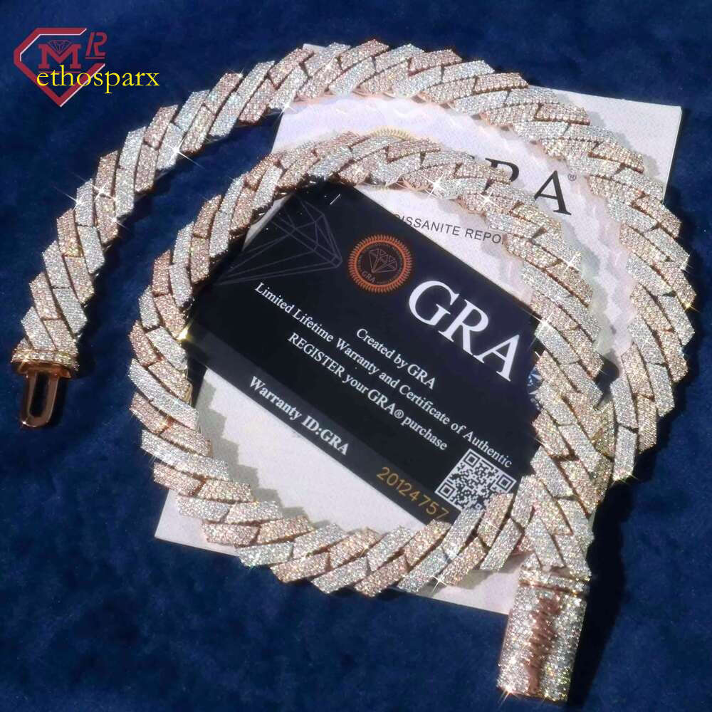 16mm Necklace Hip Hop Jewelry Sier Rose Gold Plated Moissanite Cuban Chain