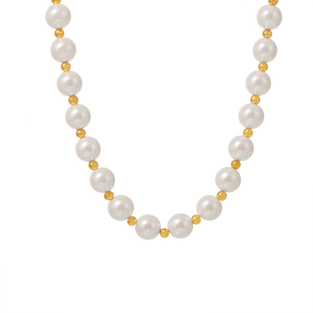 2025 new designer women s exudes an elegant charm it features a 12mm large pearl womens necklace with gold beads and rice grain splicing collarbone ch