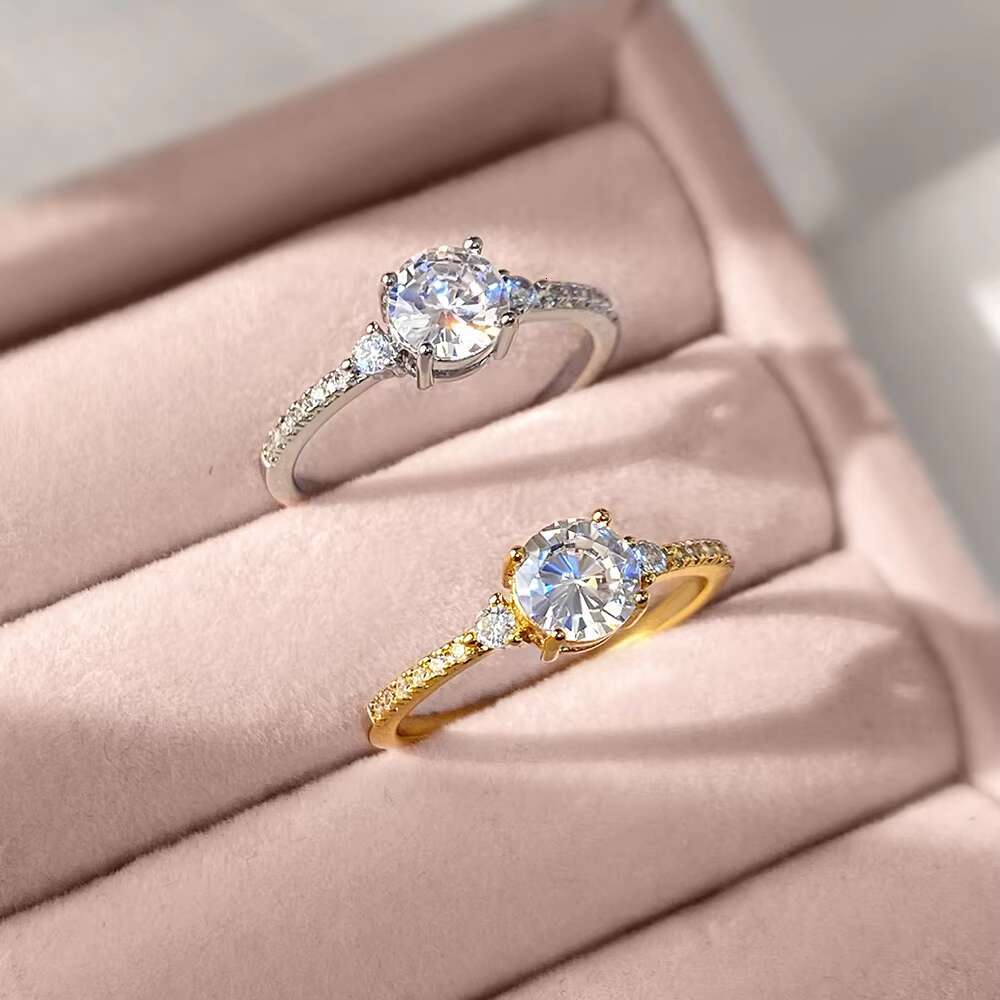 1CT Classic Round 3-stones Wedding Bands 4Claws 925 Sterling Silver Ring Wholesale Vintage Rhodium 14K Gold Plated Zircon Rings