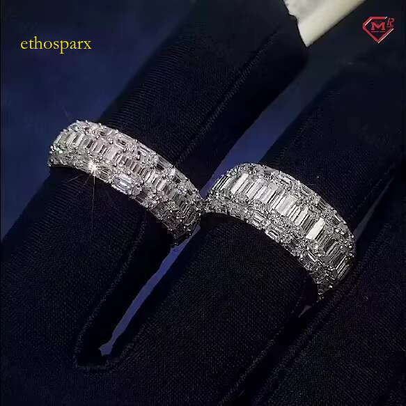 Hip Hop Band Eternity 8mm 10mm Baguette Cut Stunning Sterling Sier Vvs Moissanite Ring for Wedding