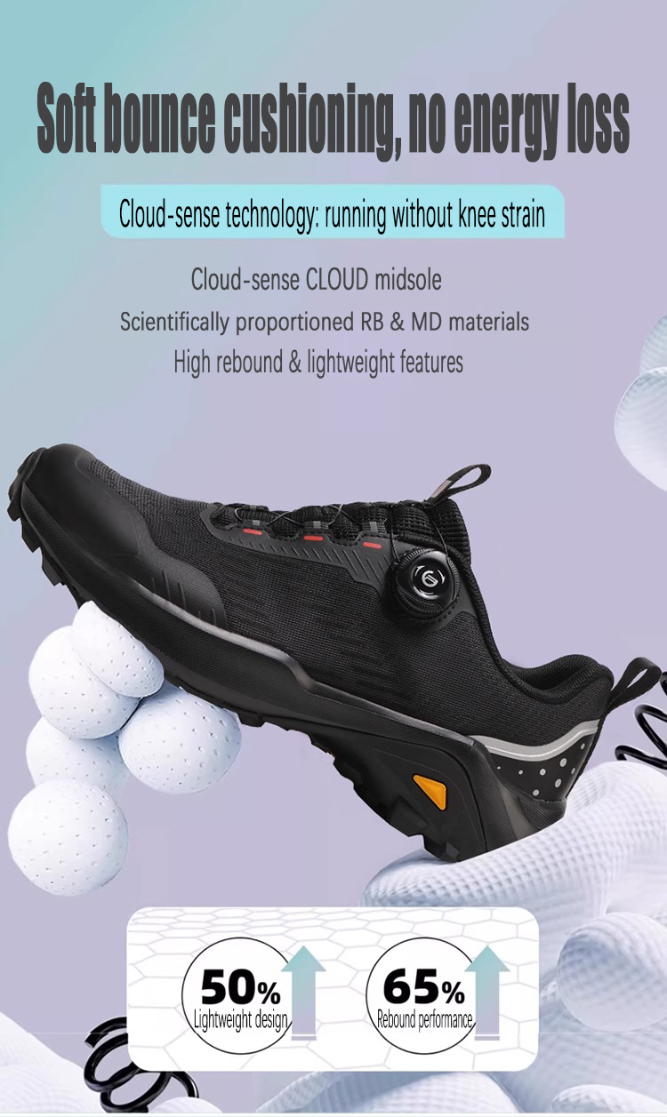 Quick anti-slip outdoor trail running shoes men and women; Rotating button no lace lightweight hiking boots for mountaineering