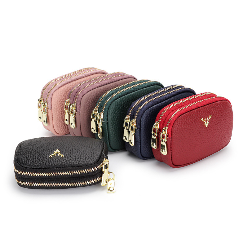 Genuine Luxury Wallet Leather Designer Wallet Women's Small Cute Mini Coin Purse Handheld First Layer Cowhide Double Zipper Lipstick Bag Earphone