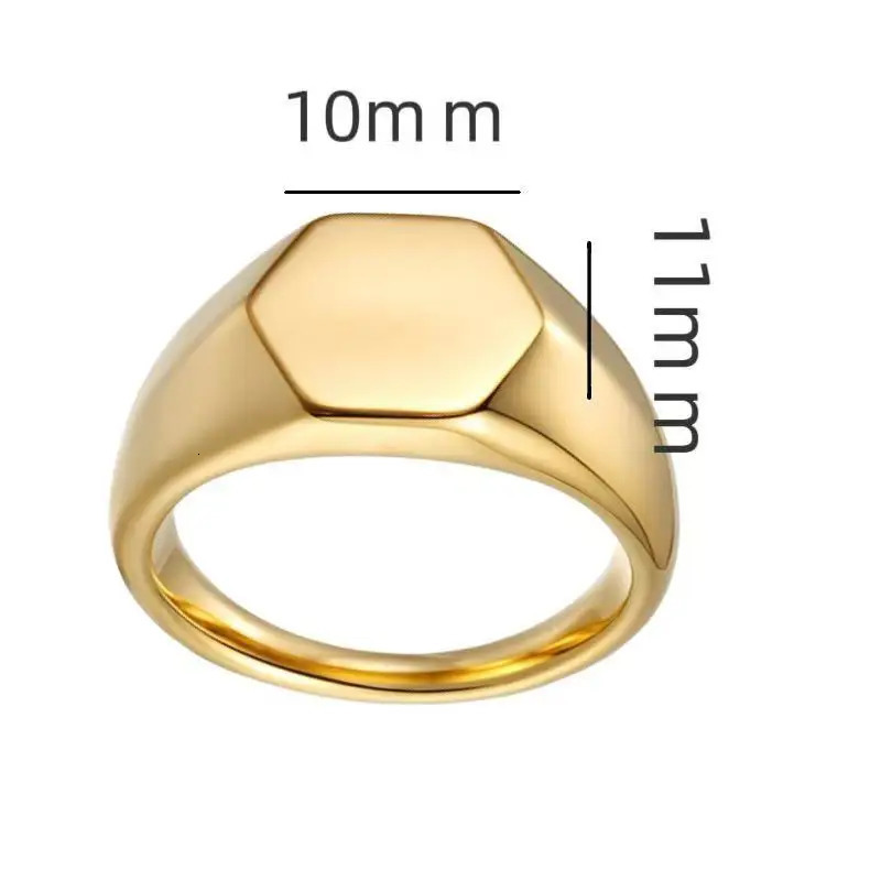 Handmade Highly Polished Stainless Steel 18k Gold Plated Square Geometric Smooth Blank Signet Rings for Women Men 250701