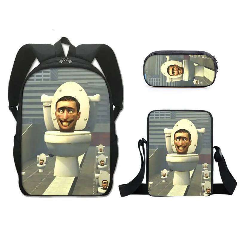 Hip Hop Novelty skibidi toilet 3D Print 3pcs/Set pupil School Bags Laptop Daypack Backpack Inclined shoulder bag Pencil Case