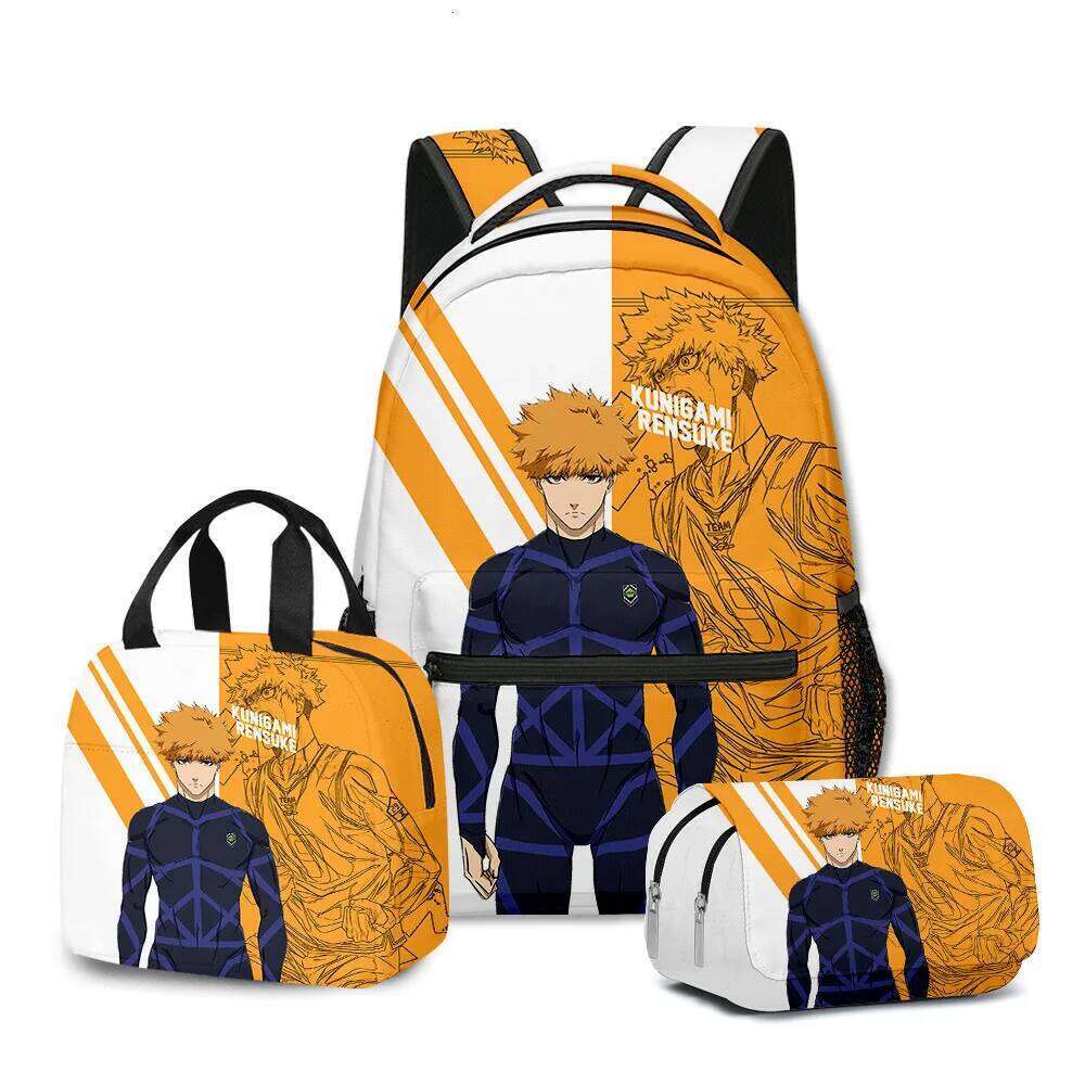 Fashion Novelty K-Pop Cool BLUE LOCK 3D Printed 3pcs/Set Student School Bags Laptop Daypack Backpack Lunch bag Pencil Case