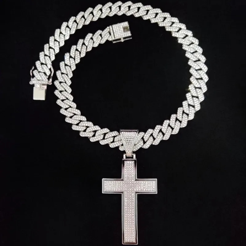 Men Women Hip Hop Cross Pendant Necklace with 14mm Cuban Chain Hiphop Iced out pendants Necklaces Fashion Punk Jewelry Gifts 250628