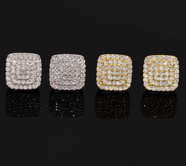 Classic Square Stud Earrings With Moissanite Diamond in Hypoallergenic 925 Sterling Silver for Men Women