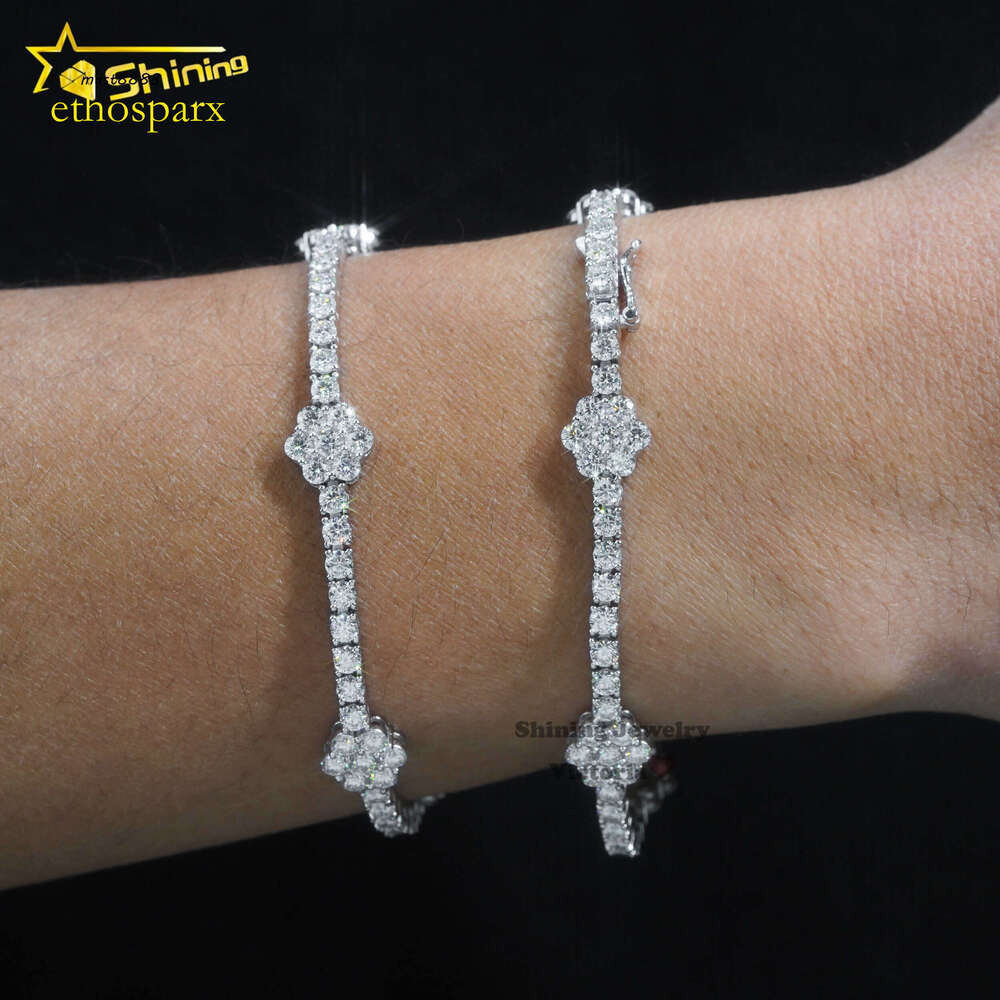 Fine Jewelry Flower Design GRA Certificated Sterling Sier Bracelet 3mm Vvs Moissanite Tennis Chain Necklace