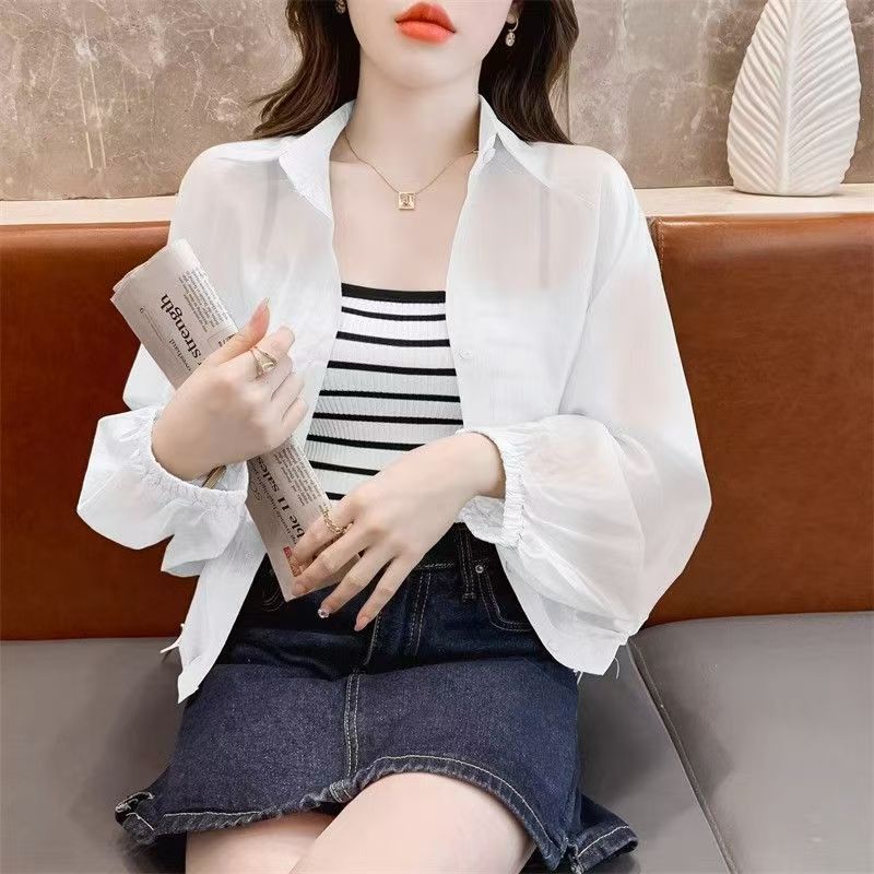K1186 High-end sun protection clothing shirt women's summer thin small short shirt jacket loose chiffon casual top