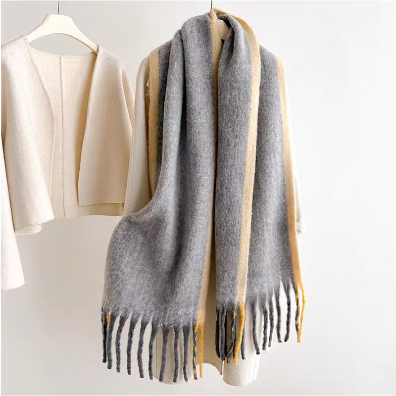 T1105 gradient scarf women's winter thick warm new shawl tassel all-match brushed neck scarf