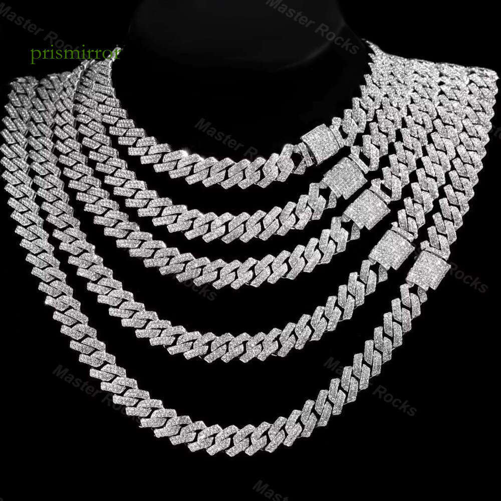 Vvs Moissanite necklace sier 10mm 12mm 14mm 2 rows gold-plated hip-hop Cuban chain