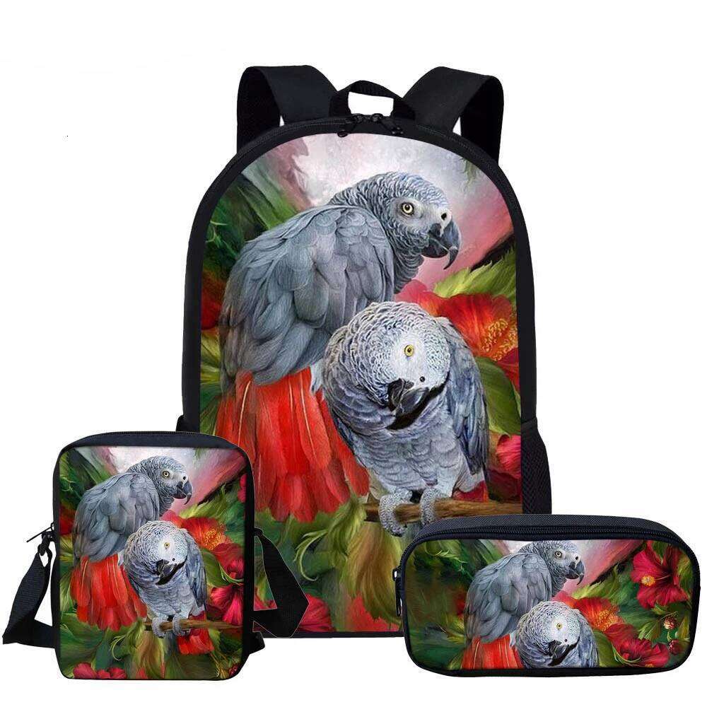Novelty Parrot Bird Pattern 3D Print 3pcs/Set School Bags Laptop Daypack Backpack Inclined shoulder bag Pencil Case