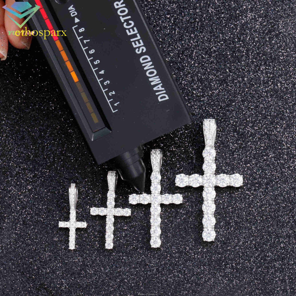 Ready to Ship Jewelry 3mm 4mm 5mm VVS Moissanite Dia Sier Material Cross Pendant for Hip hop Mens