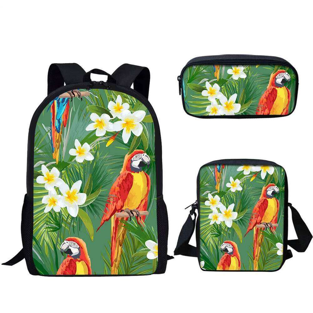 Novelty Parrot Bird Pattern 3D Print 3pcs/Set School Bags Laptop Daypack Backpack Inclined shoulder bag Pencil Case