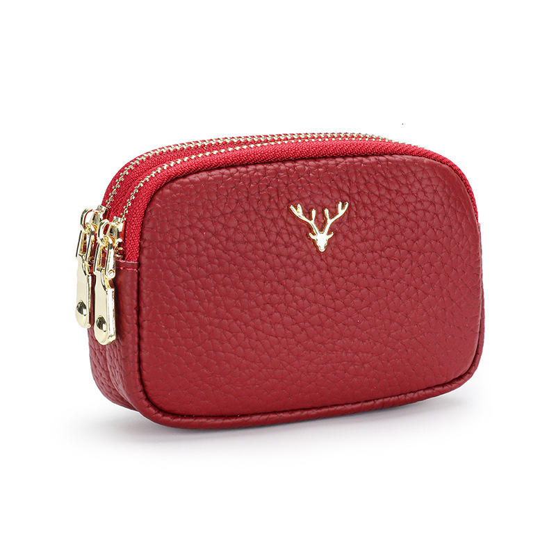 Genuine Luxury Wallet Leather Designer Wallet Women's Small Cute Mini Coin Purse Handheld First Layer Cowhide Double Zipper Lipstick Bag Earphone