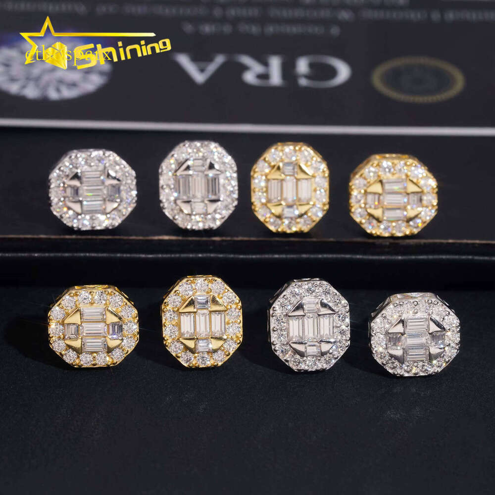 Fast Shipping Jewelry Sterling Sier Dia Hip Hop Baguette Earring VVS Moissanite Stud Earrings