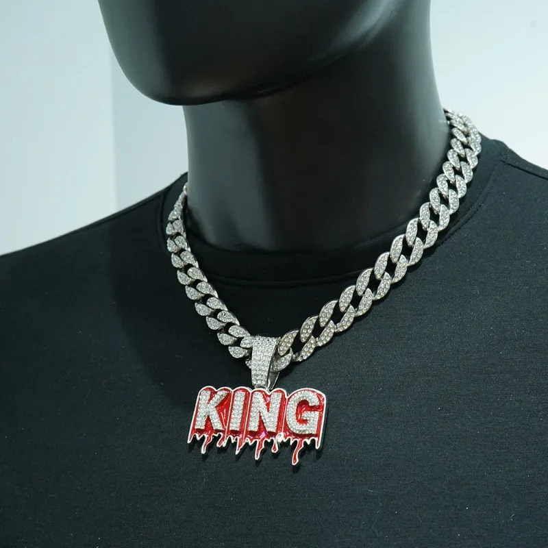 KING Letter Pendant Hip Hop Necklace for Men - Bold Cuban Chain with Crown Charm Streetwear Jewelry Gift 250630