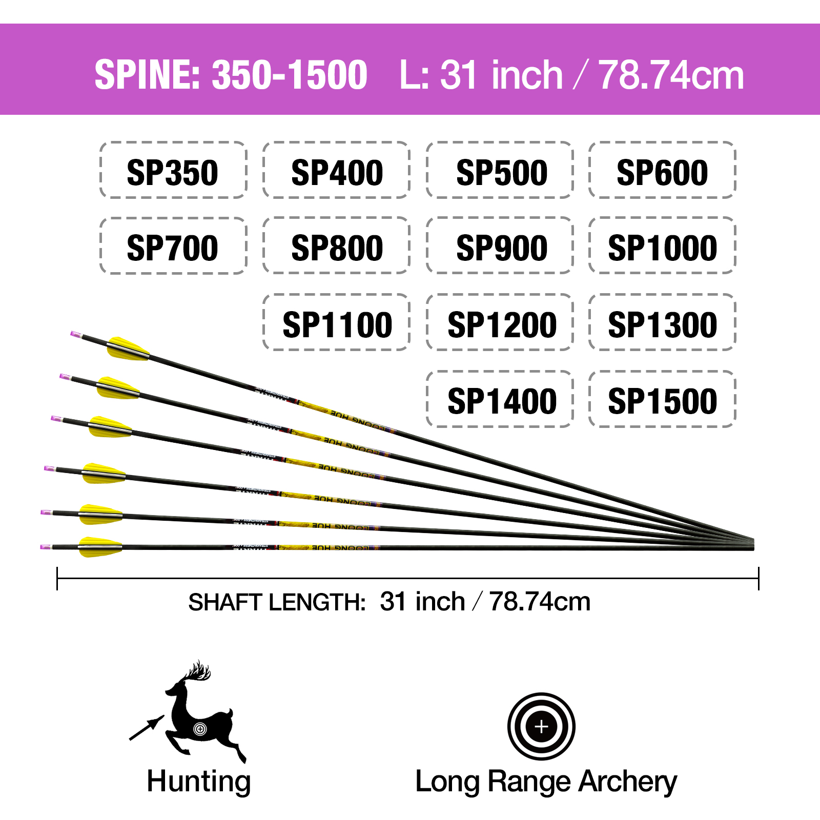 31inch Hunting Arrows without Arrowheads Carbon Archery Arrows 6Pcs 4.2mm Targeting Arrows for Recurve Bow & Compound Bow Spine 350-1500 NEW ARRIVAL