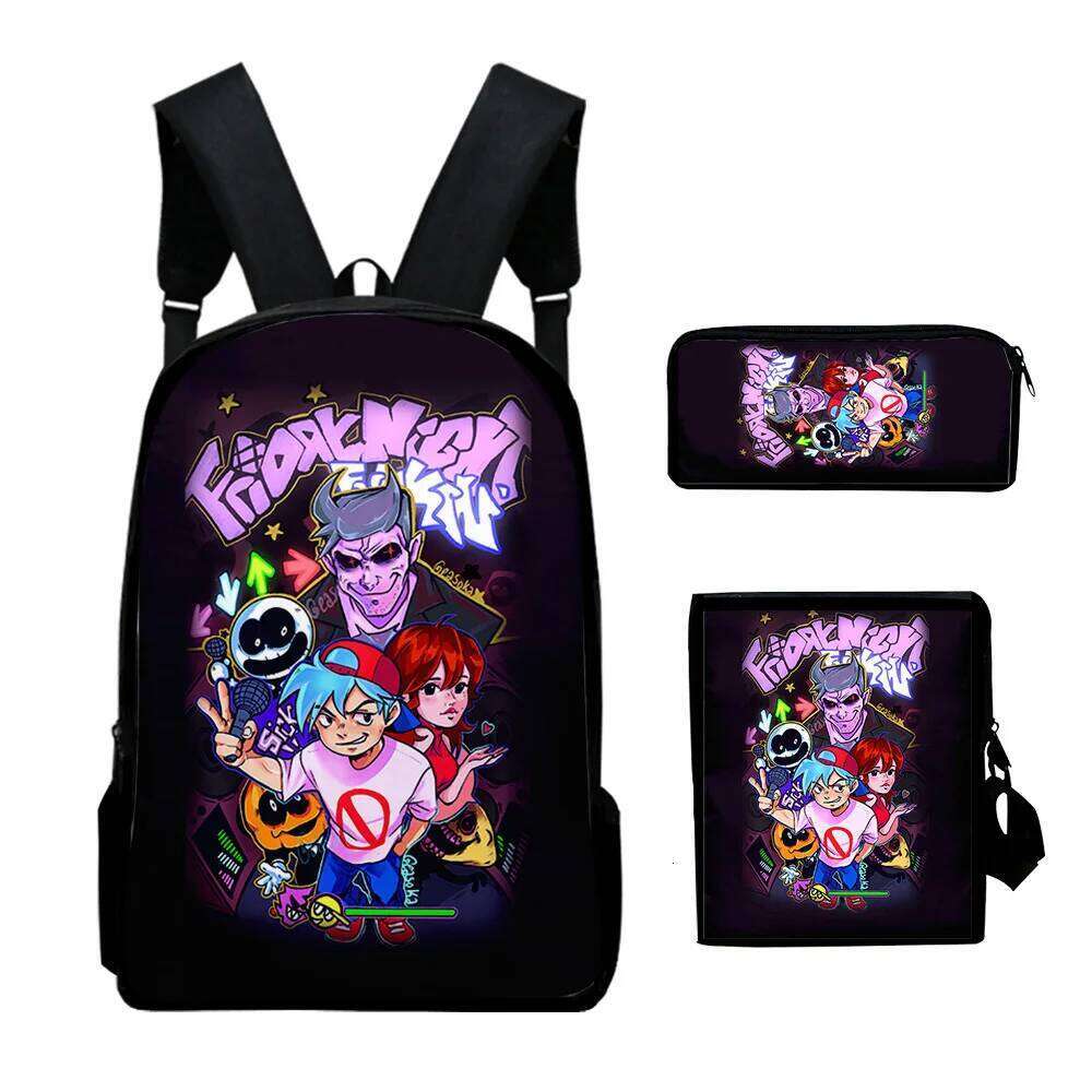 Novelty Friday Night Funkin 3D Print 3pcs/Set School Bags Laptop Daypack Backpack Inclined shoulder bag Pencil Case