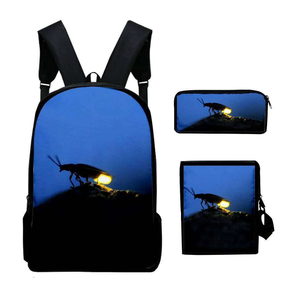 Novelty Cool Fireflies 3D Print 3pcs/Set pupil School Bags Laptop Daypack Backpack Inclined shoulder bag Pencil Case