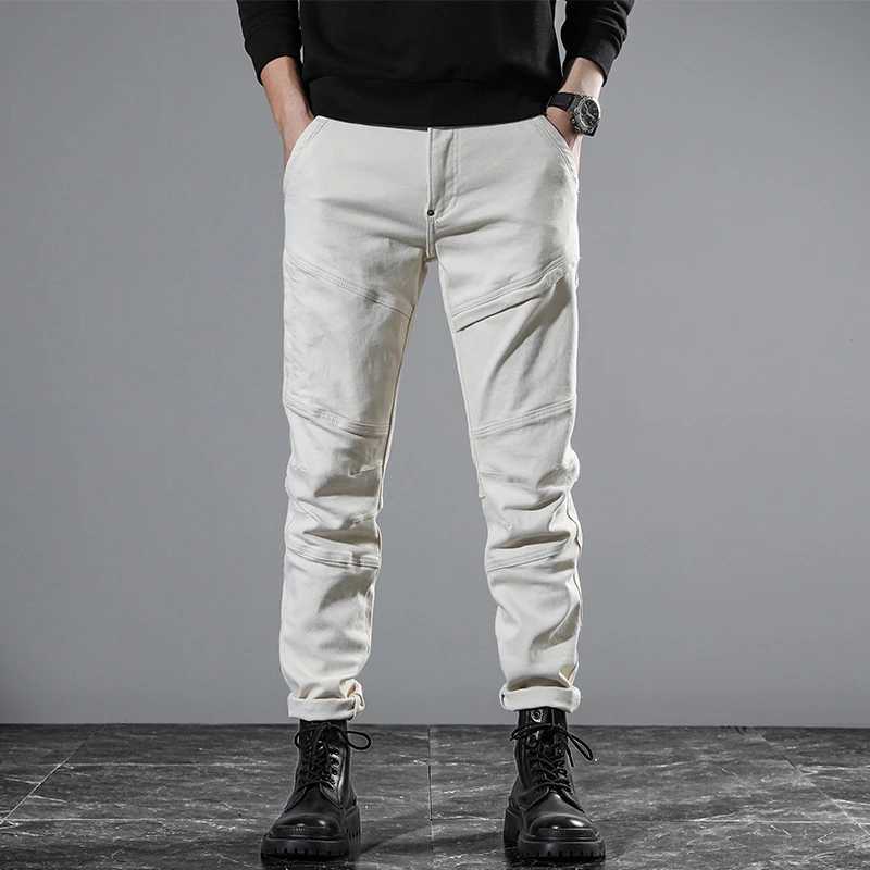 JXNS89 Europe and the United States splicing white casual jeans mens trend personality gangster handsome zip decoration Slim W250701 W250701