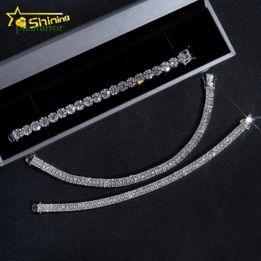 Hip Hop High Quality One Double Row Sier Men VVS Moissanite Tennis Chain Bracelet