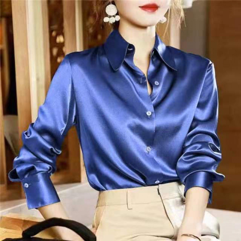 High End Light Luxury Mumi Imitation Silk Crepe de Chine Shirt Women Long Sleeve Loose Elegant Top 250219