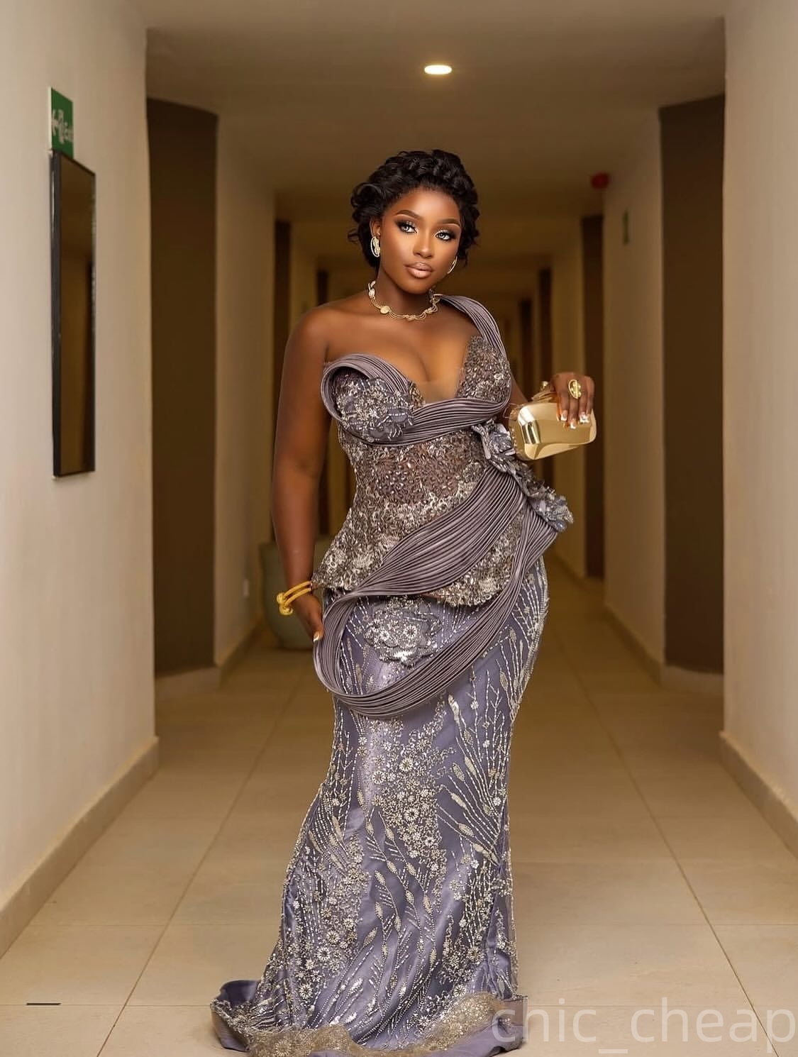 Mermaid Grey Prom Dresses 2025 Beaded Crystals Sequined One Shoulder Evening Formal Party Second Birthday Engagement Gowns Plus Size Dress For Special