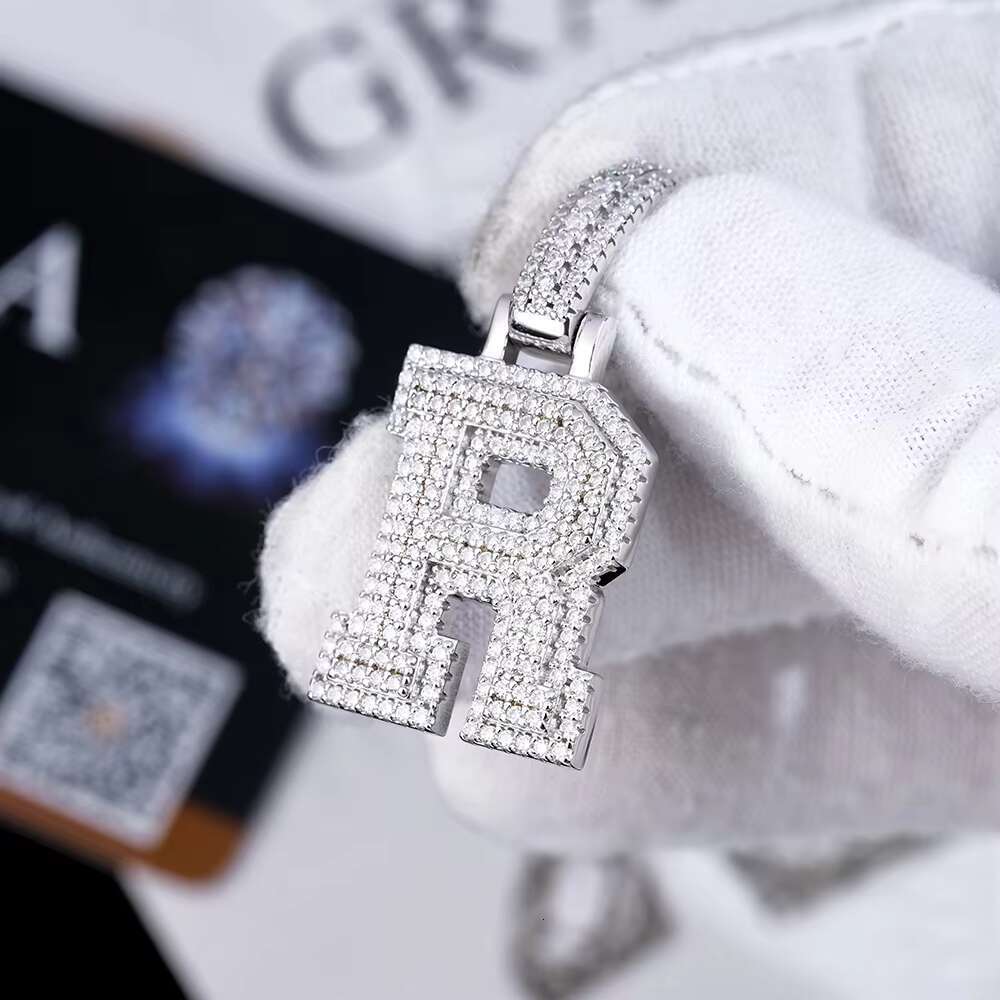 VVS1 Moissanite R Letter Necklace for Men 925 Sterling Silver Chain with GRA Certified Pendant Diamond Jewelry Charm