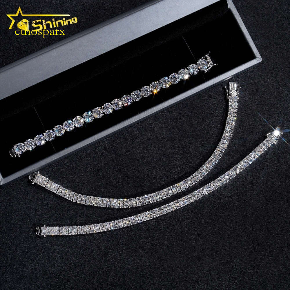 Hip Hop High Quality One Double Row Sier Men VVS Moissanite Tennis Chain Bracelet