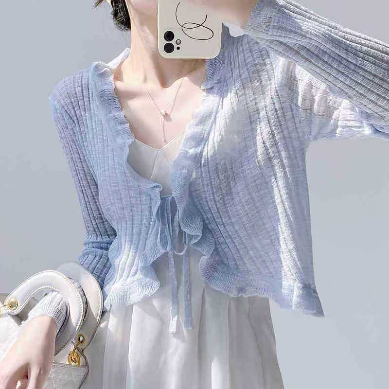 K1187 Sunscreen knitted cardigan women's thin suspender skirt with air conditioning blouse summer shawl ice silk small waistcoat fairy coat