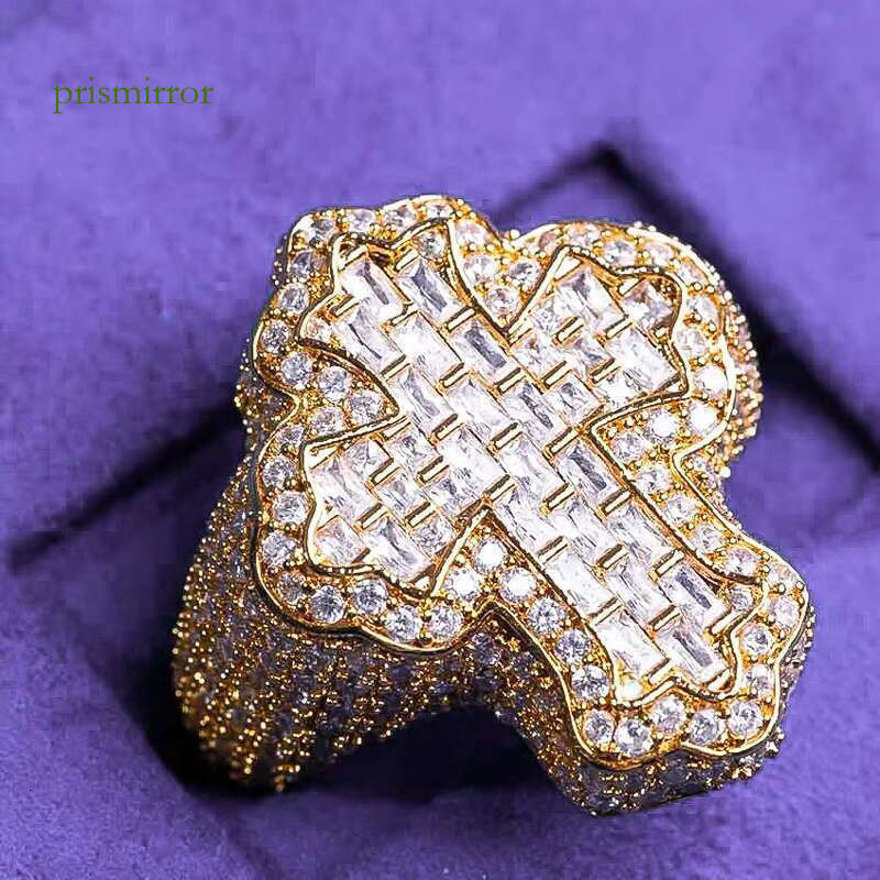 Gela hip-hop chilled pure silver diamond tester VVS moissanite hibiscus French long stick cross ring