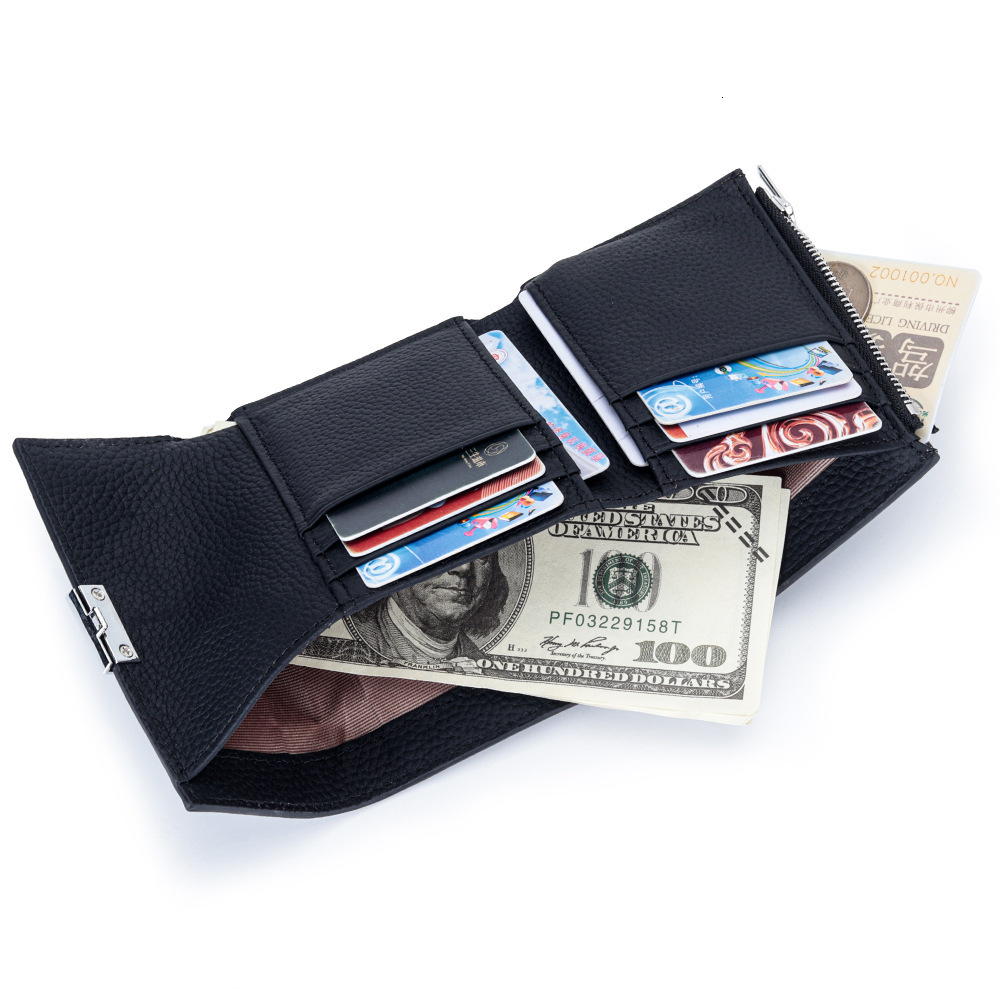 Genuine Top Layer Luxury Wallet Cowhide Short Wallet for Women New Fashion Hardware Designer Wallet off Multi-Functional Genuine Leather Short Wallet