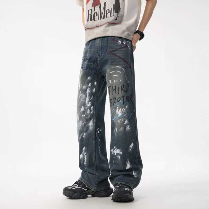 XL8878 American hipster jeans loose graffiti straight trousers high street retro washed trend casual versatile W250701 W250701