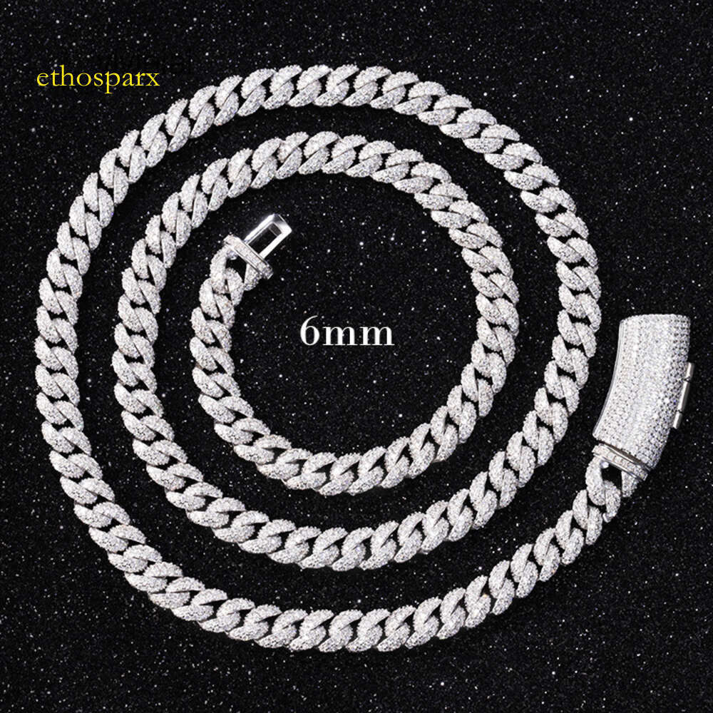 Hiphop Jewelry 6mm S Sterling Sier D color VVS Moissanite Necklace Cuban Link Chain