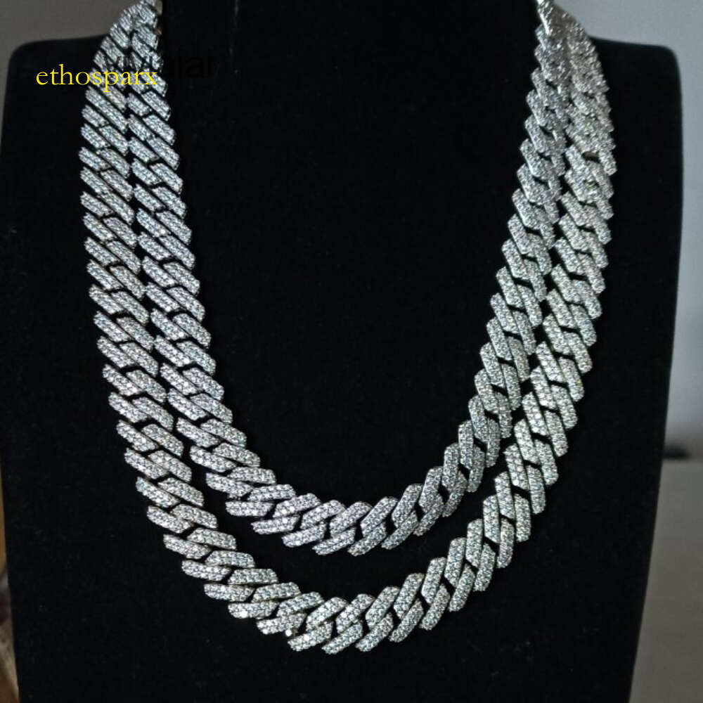 Customized 11mm 2 rows Sterling Sier S Hiphop moissanite sier cuban link chain