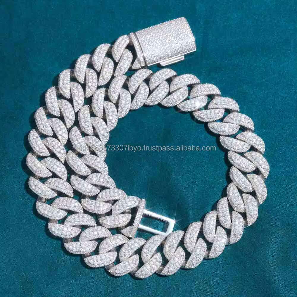 Exclusive Round Shaped Hip Hop Cuban Chain in Sterling Silver with Moissanite Diamonds Iced Out Chunky Jewelry Miami Cuban