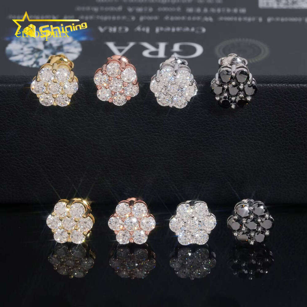Hip Hop Popular Cluster Stud Moissanite GRA Certified Screw Back Flower Women Jewelry Earrings